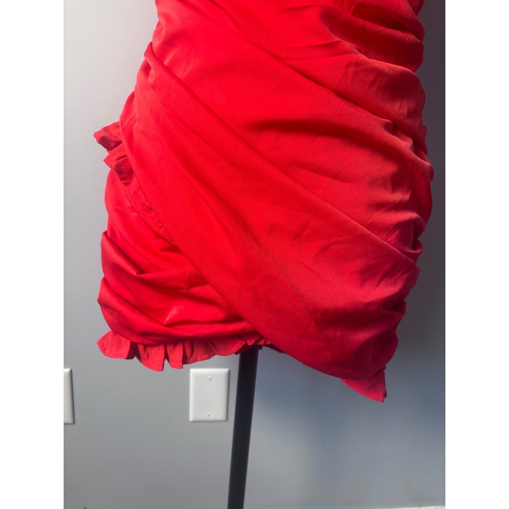 Hello Molly Red One Shoulder Ruched Puff Sleeve Mini‎ Dress US 8 nwt - Picture 7 of 16